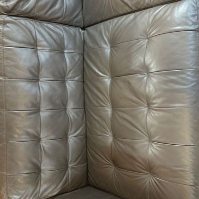 Brown Tufted Sofa with Wood Legs