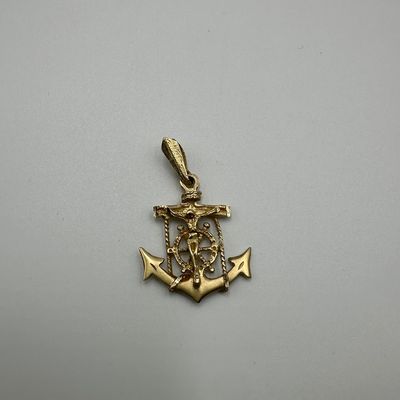 14K Gold Nautical Crucifix Anchor Pendant