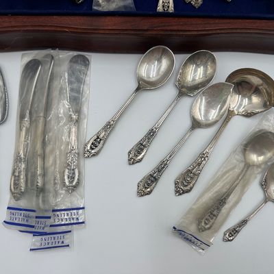 Wallace Rose Point Sterling Silver Flatware Service with Serving Pieces & Chest