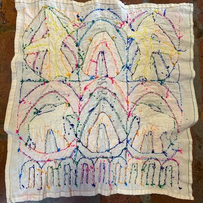Pair of Guatemalan Hand-Embroidered Folk Art Textile Panel