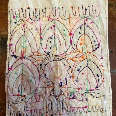 Pair of Guatemalan Hand-Embroidered Folk Art Textile Panel