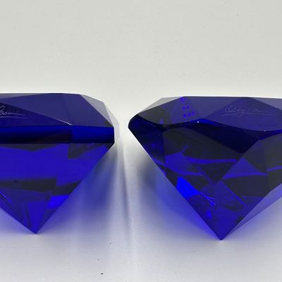 Oleg Cassini Signed Cobalt Blue Crystal Paperweights