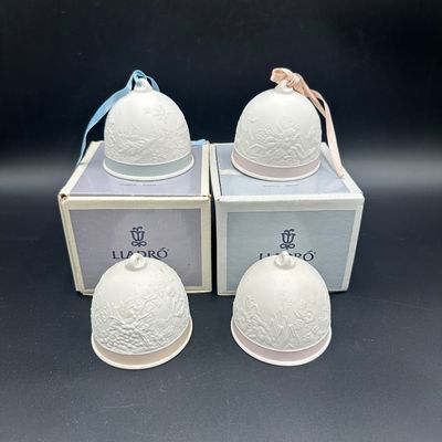 4 Lladró Annual Christmas Porcelain Bell Ornaments – 2 with Boxes