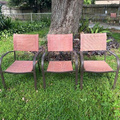 Set of 3 Metal Sling Patio Dining Armchairs