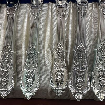 Wallace Rose Point Sterling Silver Flatware Service with Serving Pieces & Chest