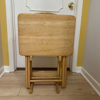 Solid Wood Folding TV Tray Tables with Stand – Set of 4