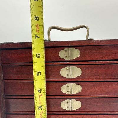 Antique Chinese Bone & Bamboo Mahjong Set in Wooden Cabinet