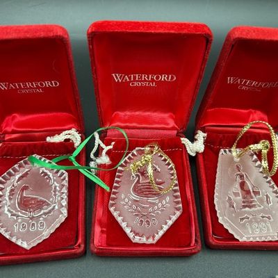 9 Waterford Crystal Twelve Days of Christmas Ornaments 1987-1995