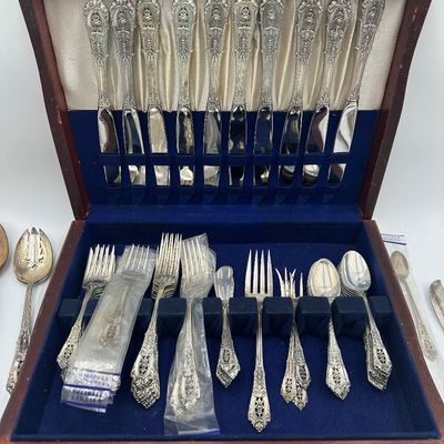 Wallace Rose Point Sterling Silver Flatware Service with Serving Pieces & Chest
