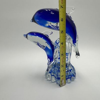 Art Glass Blue Dolphin Figurine – Pair on Waves