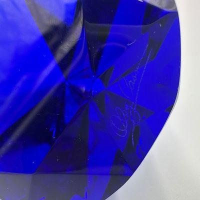 Oleg Cassini Signed Cobalt Blue Crystal Paperweights