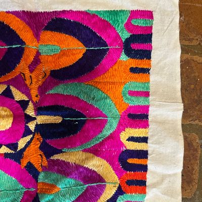 Pair of Guatemalan Hand-Embroidered Folk Art Textile Panel