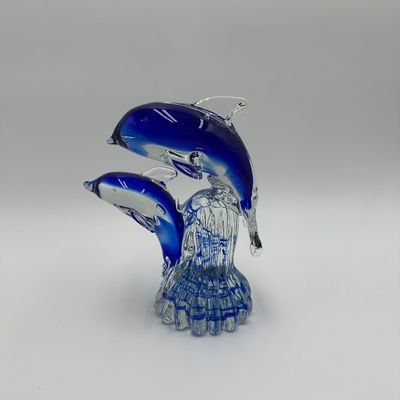 Art Glass Blue Dolphin Figurine – Pair on Waves
