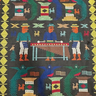Guatemalan Handwoven Maya Folk Art Textile – Marimba Musicians & Animals