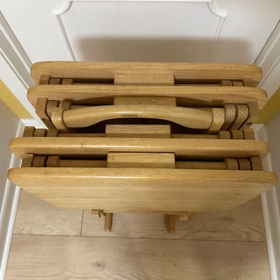 Solid Wood Folding TV Tray Tables with Stand – Set of 4