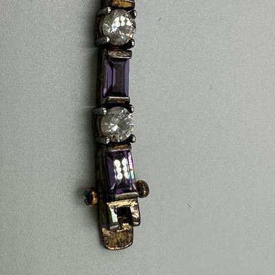 FAS 925 Sterling Silver Purple & Clear CZ Tennis Bracelet