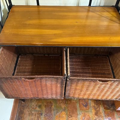 Iron & Wood Baker’s Rack with Woven Basket Drawers