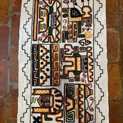Peruvian Hand-Embroidered Moche Folk Art Textile Wall Hanging