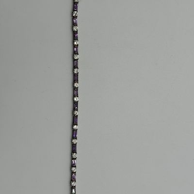 FAS 925 Sterling Silver Purple & Clear CZ Tennis Bracelet