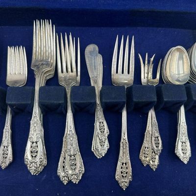 Wallace Rose Point Sterling Silver Flatware Service with Serving Pieces & Chest