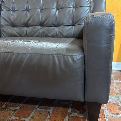 Brown Tufted Sofa with Wood Legs