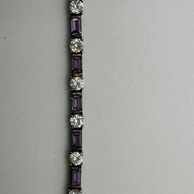 FAS 925 Sterling Silver Purple & Clear CZ Tennis Bracelet