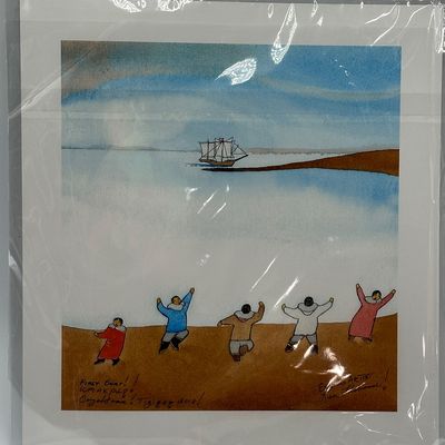 Ken Lisbourne “First Boat!” Signed Alaskan Iñupiaq Artwork – 2013