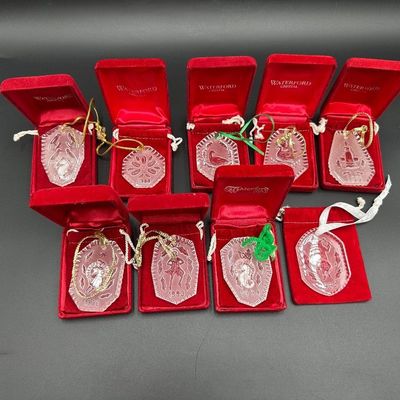 9 Waterford Crystal Twelve Days of Christmas Ornaments 1987-1995
