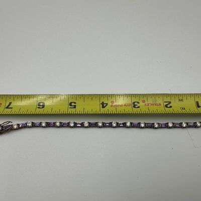 FAS 925 Sterling Silver Purple & Clear CZ Tennis Bracelet