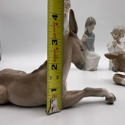 Lladro Nativity Figurine Set with Donkey, Cow, Angel & Shepherd