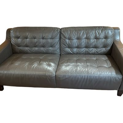 Brown Tufted Sofa with Wood Legs