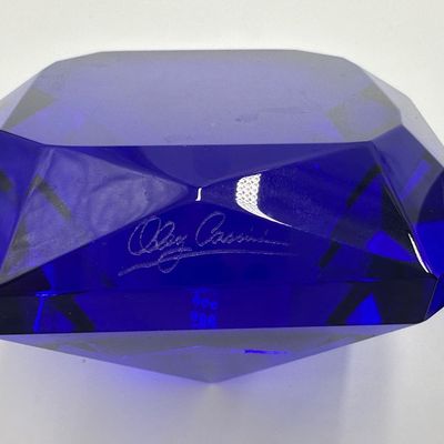 Oleg Cassini Signed Cobalt Blue Crystal Paperweights