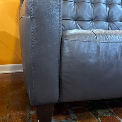 Brown Tufted Sofa with Wood Legs