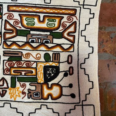 Peruvian Hand-Embroidered Moche Folk Art Textile Wall Hanging