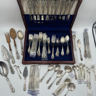 Wallace Rose Point Sterling Silver Flatware Service with Serving Pieces & Chest