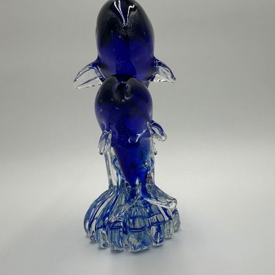 Art Glass Blue Dolphin Figurine – Pair on Waves