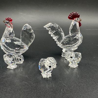 Swarovski Crystal Rooster, Hen & 3 Chicks