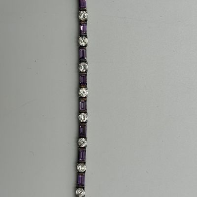 FAS 925 Sterling Silver Purple & Clear CZ Tennis Bracelet