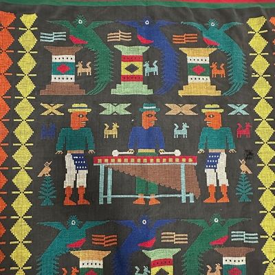 Guatemalan Handwoven Maya Folk Art Textile – Marimba Musicians & Animals