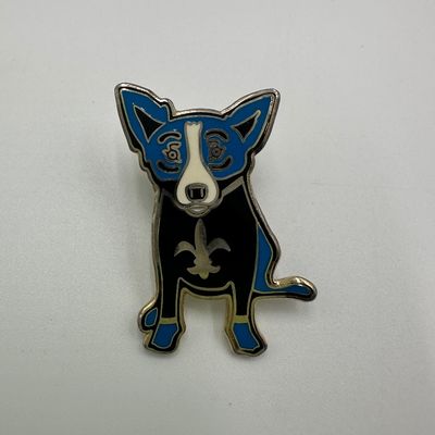 George Rodrigue Blue Dog Fleur-de-Lis Enamel Lapel Pin