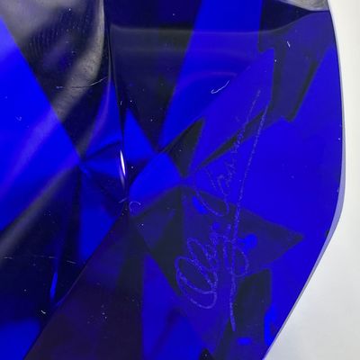 Oleg Cassini Signed Cobalt Blue Crystal Paperweights