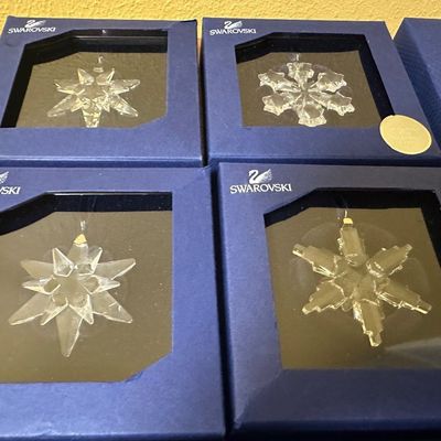 9 Swarovski Crystal Star & Snowflake Christmas Ornaments with Boxes