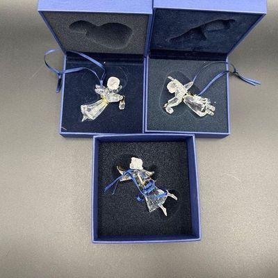 3 Swarovski Annual Edition Crystal Angel Ornaments with Boxes