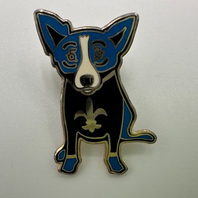 George Rodrigue Blue Dog Fleur-de-Lis Enamel Lapel Pin