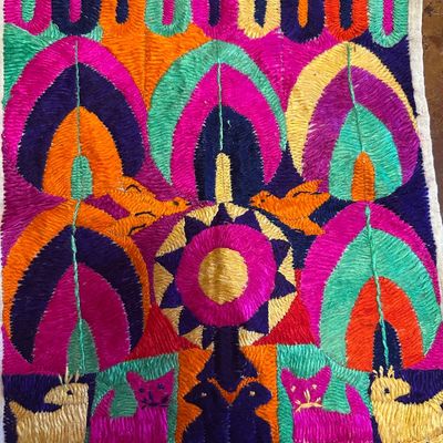 Pair of Guatemalan Hand-Embroidered Folk Art Textile Panel