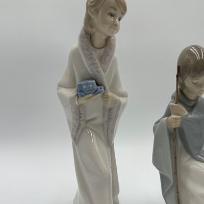 Lladro Nativity Figurine Set with Donkey, Cow, Angel & Shepherd