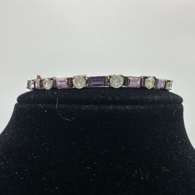 FAS 925 Sterling Silver Purple & Clear CZ Tennis Bracelet