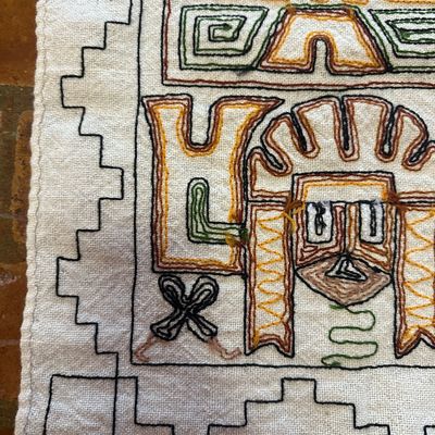 Peruvian Hand-Embroidered Moche Folk Art Textile Wall Hanging