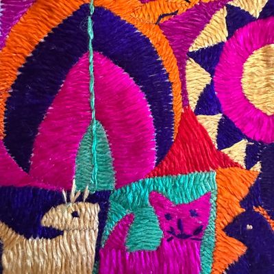 Pair of Guatemalan Hand-Embroidered Folk Art Textile Panel