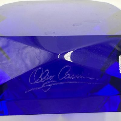 Oleg Cassini Signed Cobalt Blue Crystal Paperweights